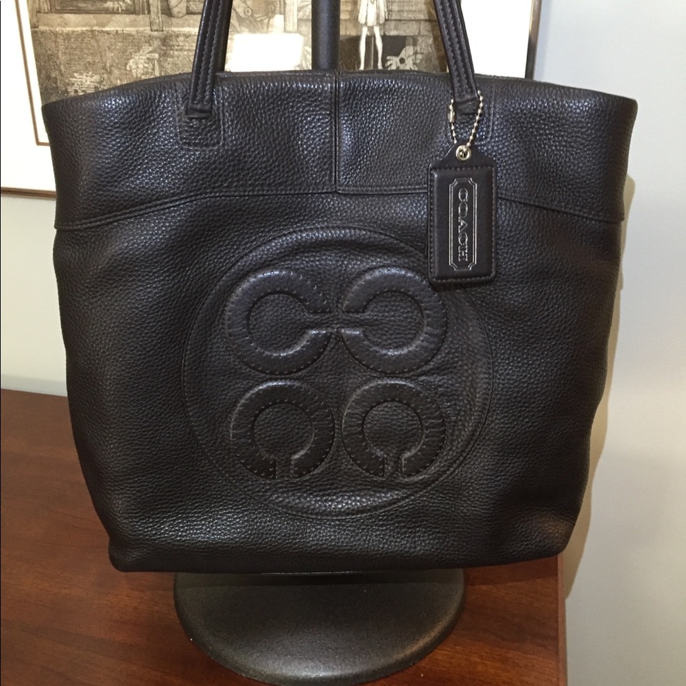 Coach Julia Op Art Tote Bag in brown leather